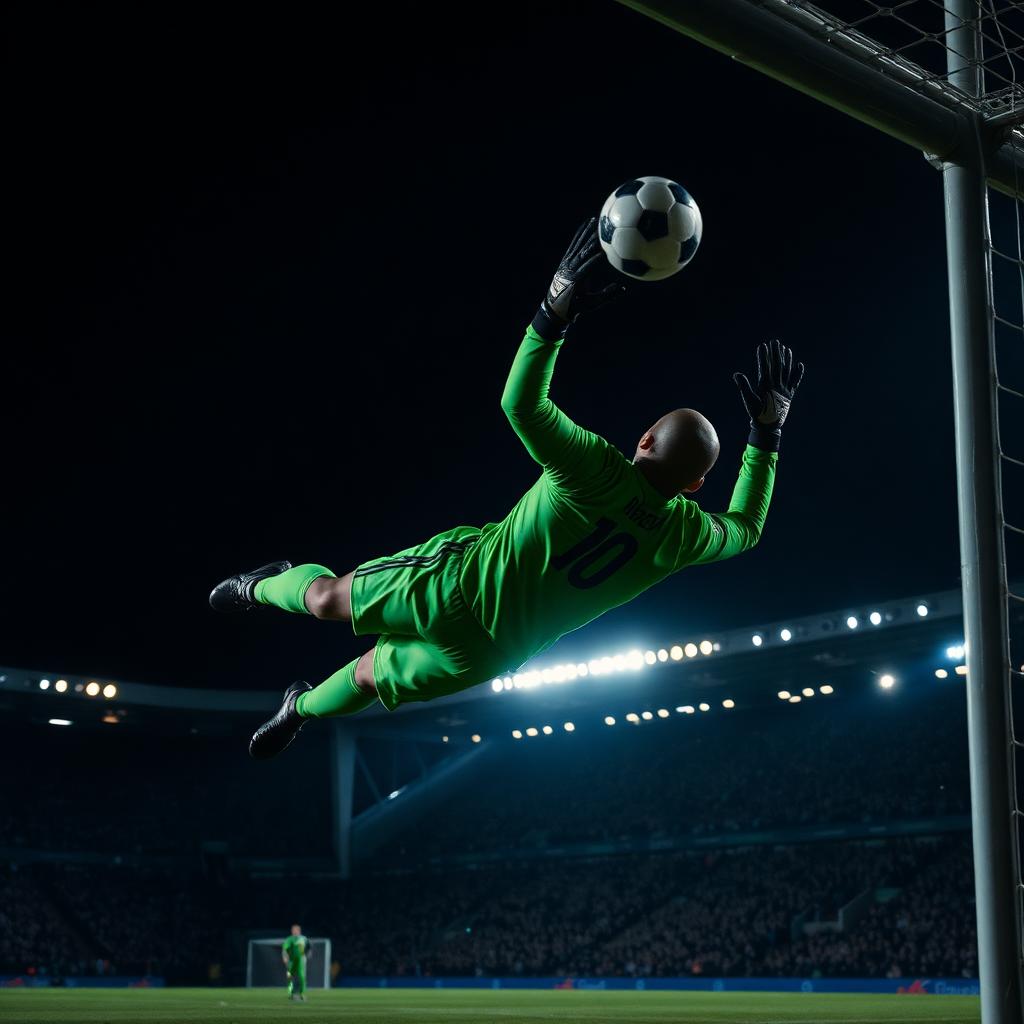 Goalkeeper diving to make a save during a reaction and footwork training session