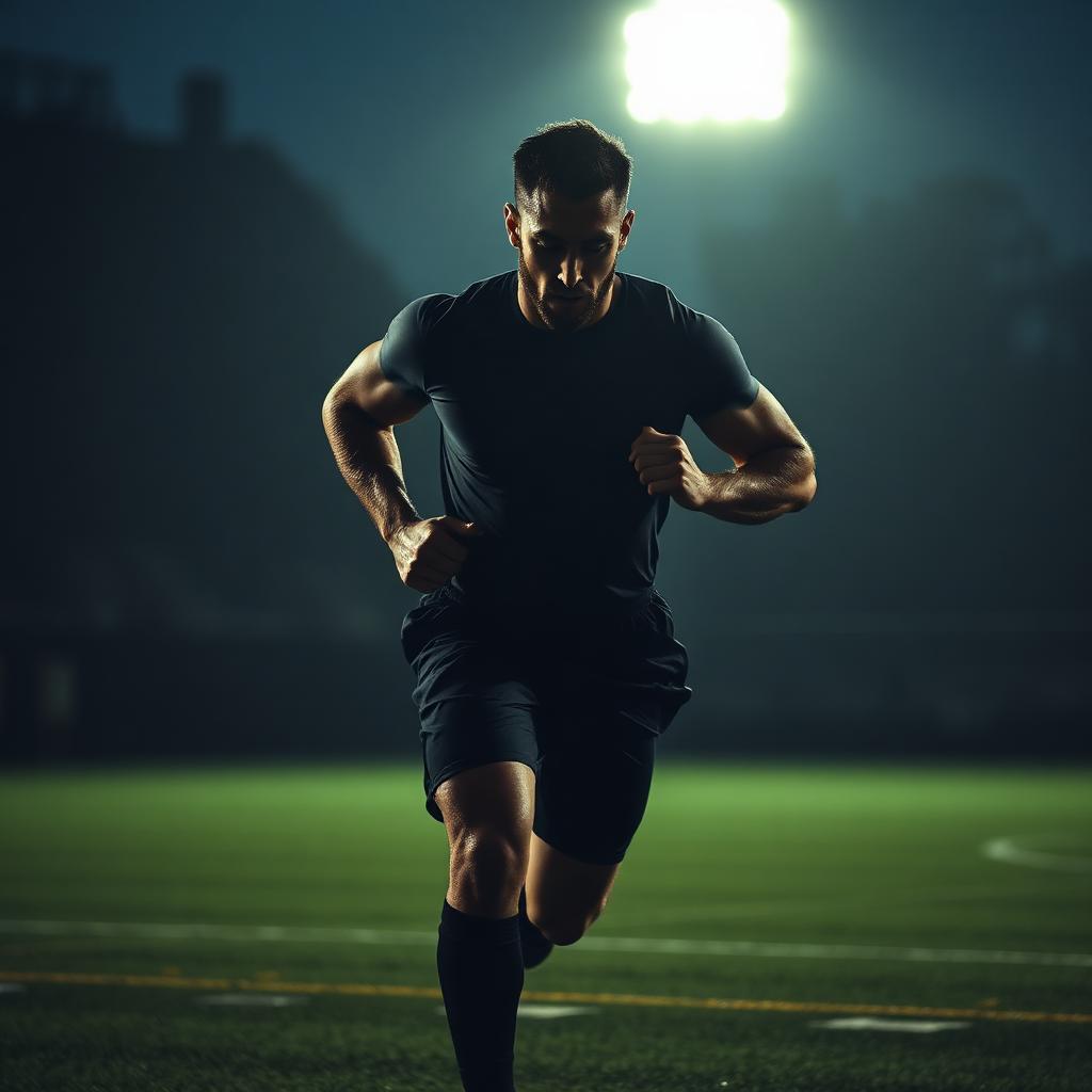 Football player using resistance bands for lower-body strength and stability training